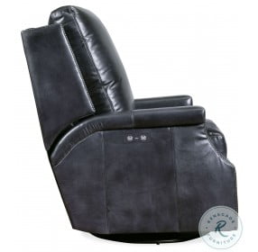 Collin Blue Leather Power Swivel Glider Recliner
