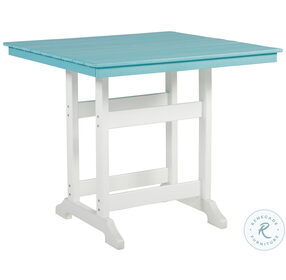 Eisely Turquoise And White Outdoor Counter Height Dining Set