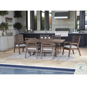 Emmeline Brown And Beige Outdoor Dining Arm Chair Set of 2
