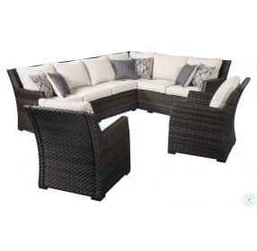 Easy Isle Dark Brown And Beige Outdoor RAF Sectional