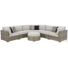 Calworth Beige Outdoor Curved Sectional 1