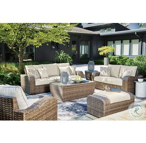 Sandy Bloom Beige And White Outdoor Ottoman