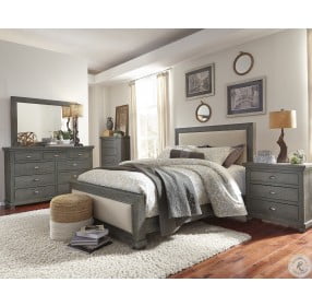 Willow Distressed Dark Gray King Upholstered Bed