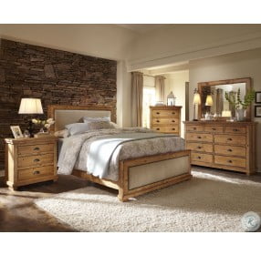 Willow Distressed Pine King Upholstered Bed