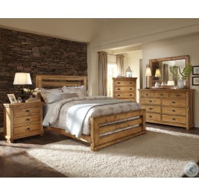 Willow Distressed Pine King Slat Panel Bed