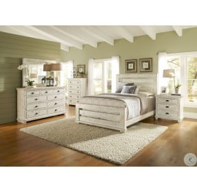 Willow Distressed White Queen Slat Panel Bed