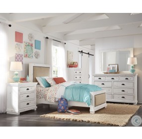 Willow Distressed White Twin Upholstered Bed