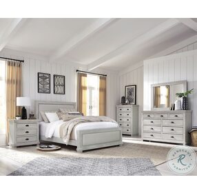 Willow Distressed Gray Chalk Queen Upholstered Panel Bed