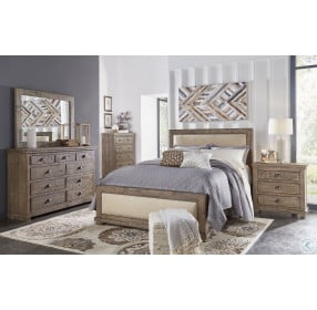 Willow Distressed Weathered Gray King Upholstered Panel Bed