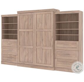 Pur Rustic Brown 136" Queen Murphy Bed and 2 Shelving Units with Drawers