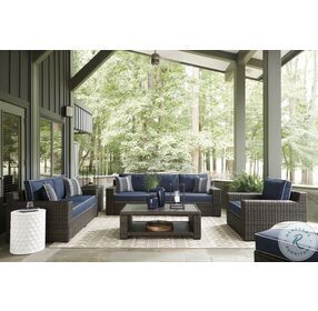 Grasson Lane Brown And Blue Outdoor Sofa With Cushion