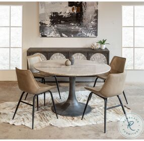 Palm Desert Natural Brown Marble And Brushed Steel Tulip Dining Table