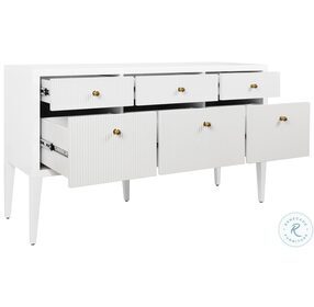 Palmer Glossy White Lacquer Fluted 6 Drawer Buffet