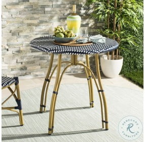 Kylie Navy And White Rattan Outdoor Bistro Table