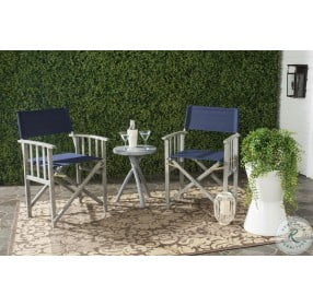 Laguna Gray Wash And Navy Outdoor Director Chair Set Of 2
