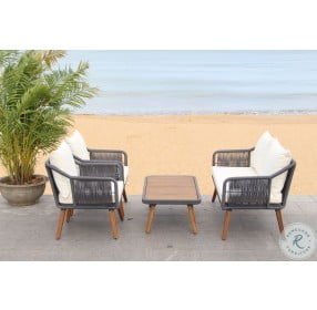 Raldin Gray And White Rope 4 Piece Outdoor Conversation Set