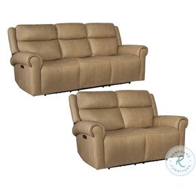 Oberon Caruso Sand Leather Zero Gravity Power Reclining Sofa with Power Headrest