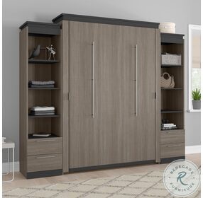 Orion Bark Gray And Graphite 104" Queen Murphy Bed And 2 Narrow Shelving Units With Drawers