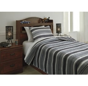 Merlin Gray And Cream Twin Coverlet Set