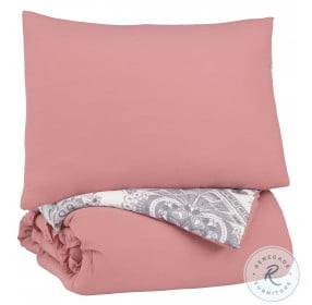 Avaleigh Pink White And Gray Twin Size Comforter Set