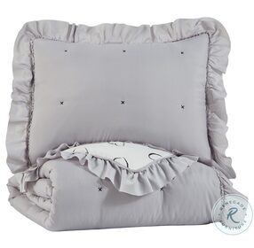 Hartlen Gray and White Twin Comforter Set
