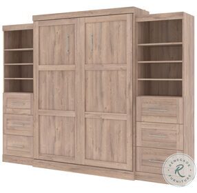 Pur Rustic Brown 115" Queen Murphy Bed and 2 Storage Units with Drawers