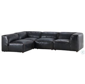 Luxe Antique Black Leather Signature Modular Sectional