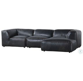 Luxe Antique Black Leather Lounge Modular Sectional