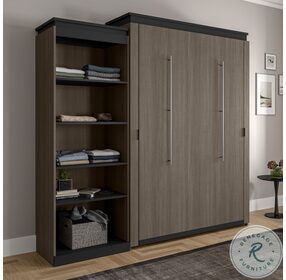 Orion Bark Gray And Graphite 94" Queen Murphy Bed With Shelving Unit