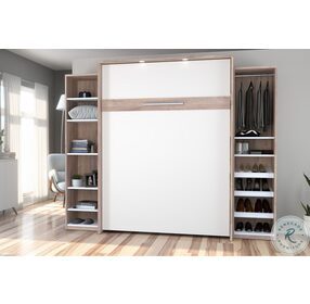 Cielo Rustic Brown And White 104" Queen Murphy Bed With 2 Storage Cabinets