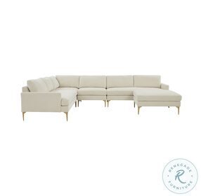 Serena Cream Velvet Large Chaise Sectional with Brass Legs