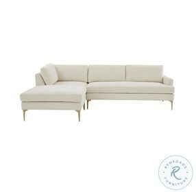 Serena Cream Velvet LAF Chaise Sectional with Brass Legs