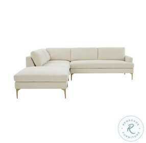 Serena Cream Velvet Large LAF Chaise Sectional with Brass Legs