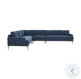 Serena Blue Velvet Large L-Sectional with Brass Legs