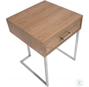 Roman Walnut Wood And Stainless Steel End Table