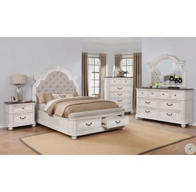 West Chester Weathered Oak King Upholstered Panel Storage Bed
