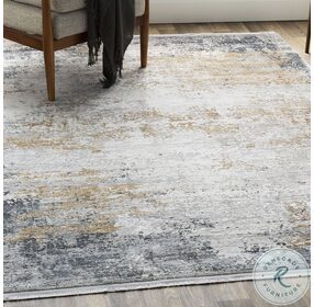 Ulen White and Saffron Charcoal Abstract Medium Rug
