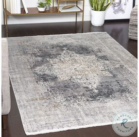 Poneto White and Saffron Charcoal Traditional Extra Large Rug