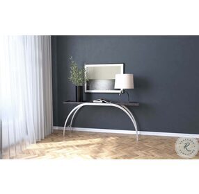 Commerce And Market Black And Silver Metal Metal and Wood Console