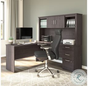 Logan Charcoal Maple 67" L Shaped Desk with Hutch