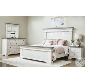 Valley Ridge Distressed White And Rustic Gray Queen Panel Bed