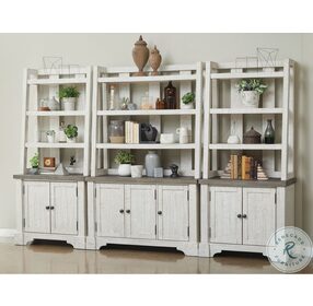 Valley Ridge Distressed White And Rustic Gray Credenza with Hutch