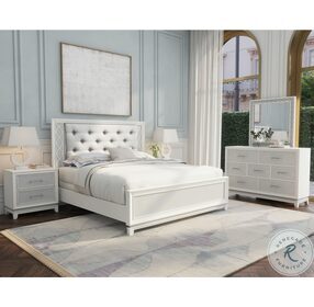 Starlight Pearlized White And Silver King Upholstered Panel Bed
