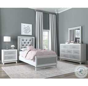 Starlight Pearlized White And Silver Twin Upholstered Panel Bed