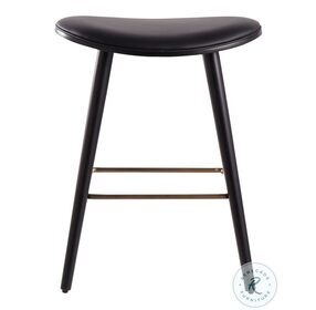 Saddle Black Wood And Black Faux Leather With Gold Metal 26" Counter Height Stool Set Of 2