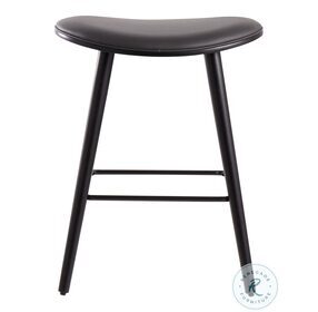 Saddle Black Wood And Grey Faux Leather With Black Metal 26" Counter Height Stool Set Of 2