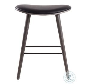 Saddle Grey Wood And Black Faux Leather With Black Metal 26" Counter Height Stool Set Of 2