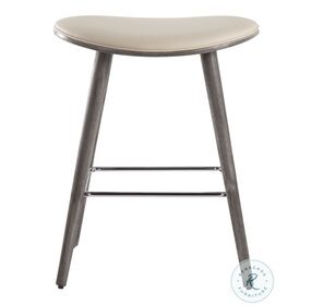 Saddle Grey Wood And Cream Faux Leather With Chrome Metal 26" Counter Height Stool Set Of 2