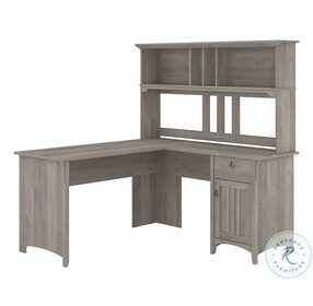 Salinas Driftwood Gray 60" L Shaped Home Office Set with Hutch