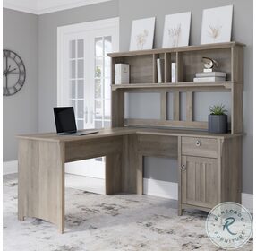 Salinas Driftwood Gray 60" L Shaped Desk with Hutch